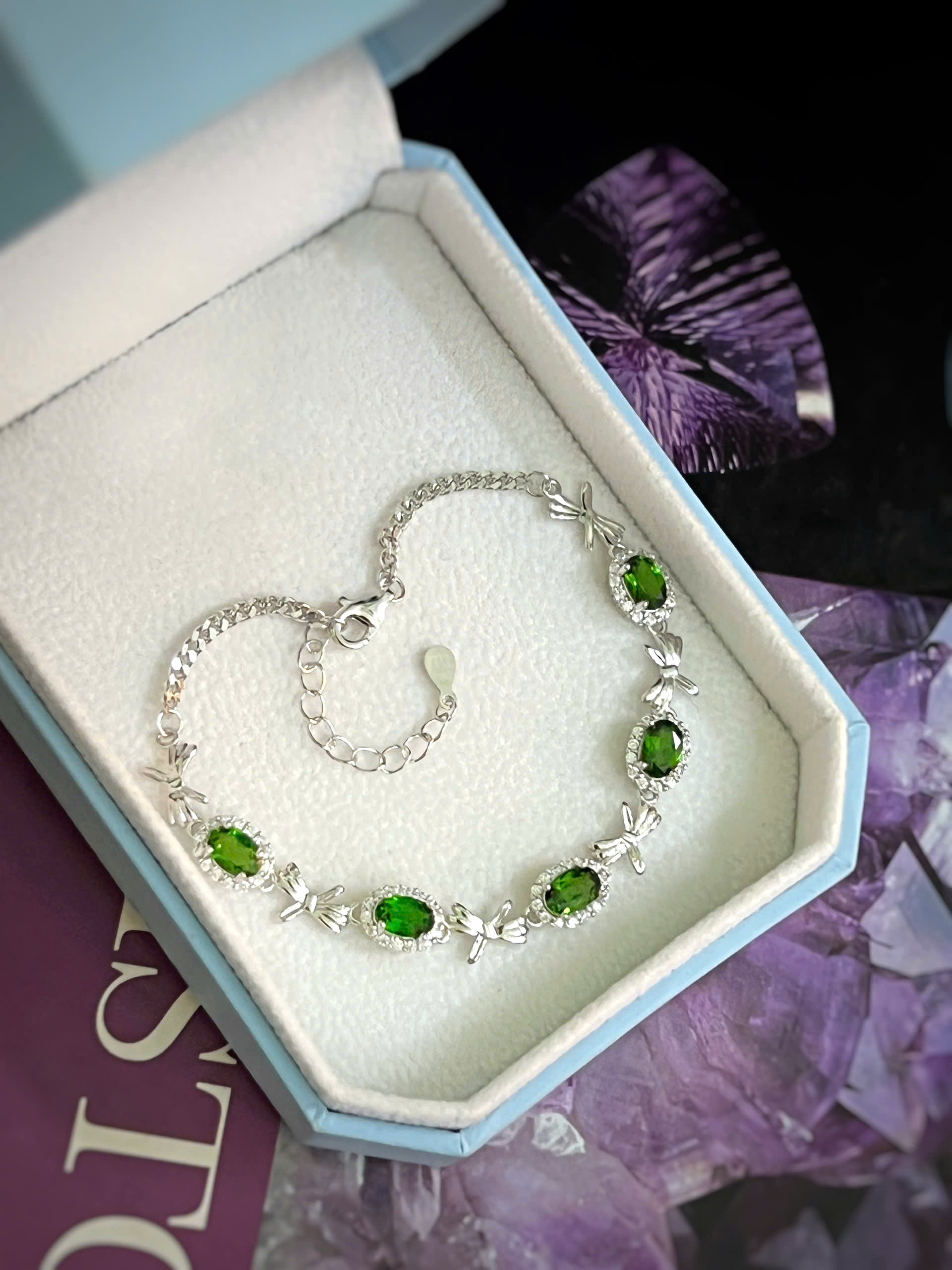 LẮC TAY BẠC 92.5 ĐÁ DIOPSIDE TỰ NHIÊN