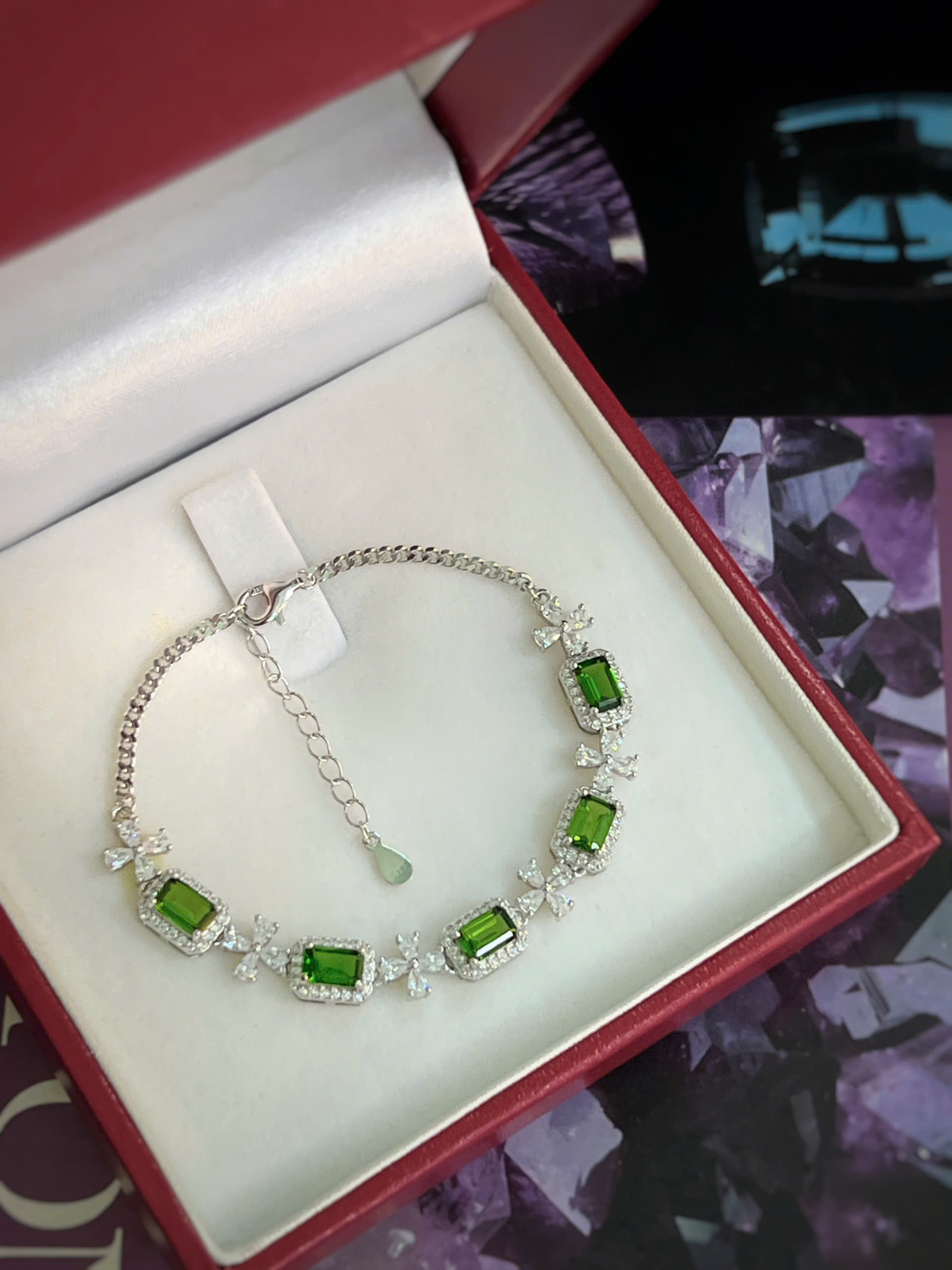 LẮC TAY BẠC 92.5 ĐÁ DIOPSIDE TỰ NHIÊN