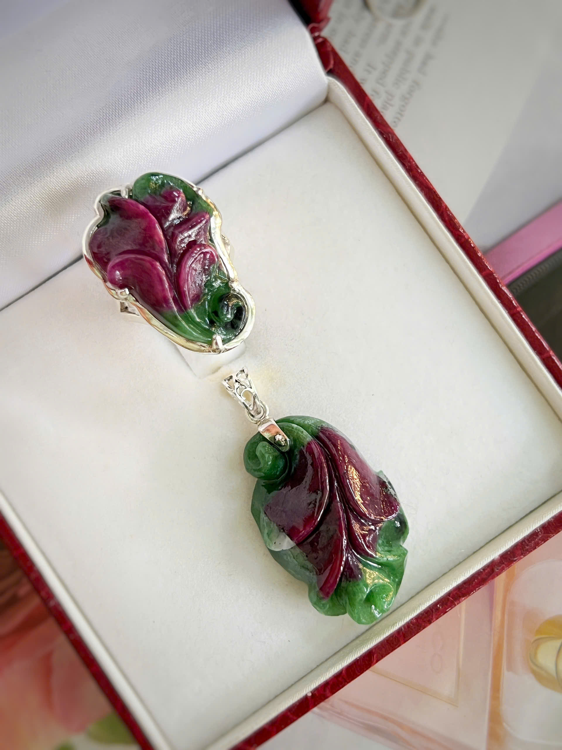 SET BẠC 92.5 ĐÁ RUBY ZOISITE TỰ NHIÊN