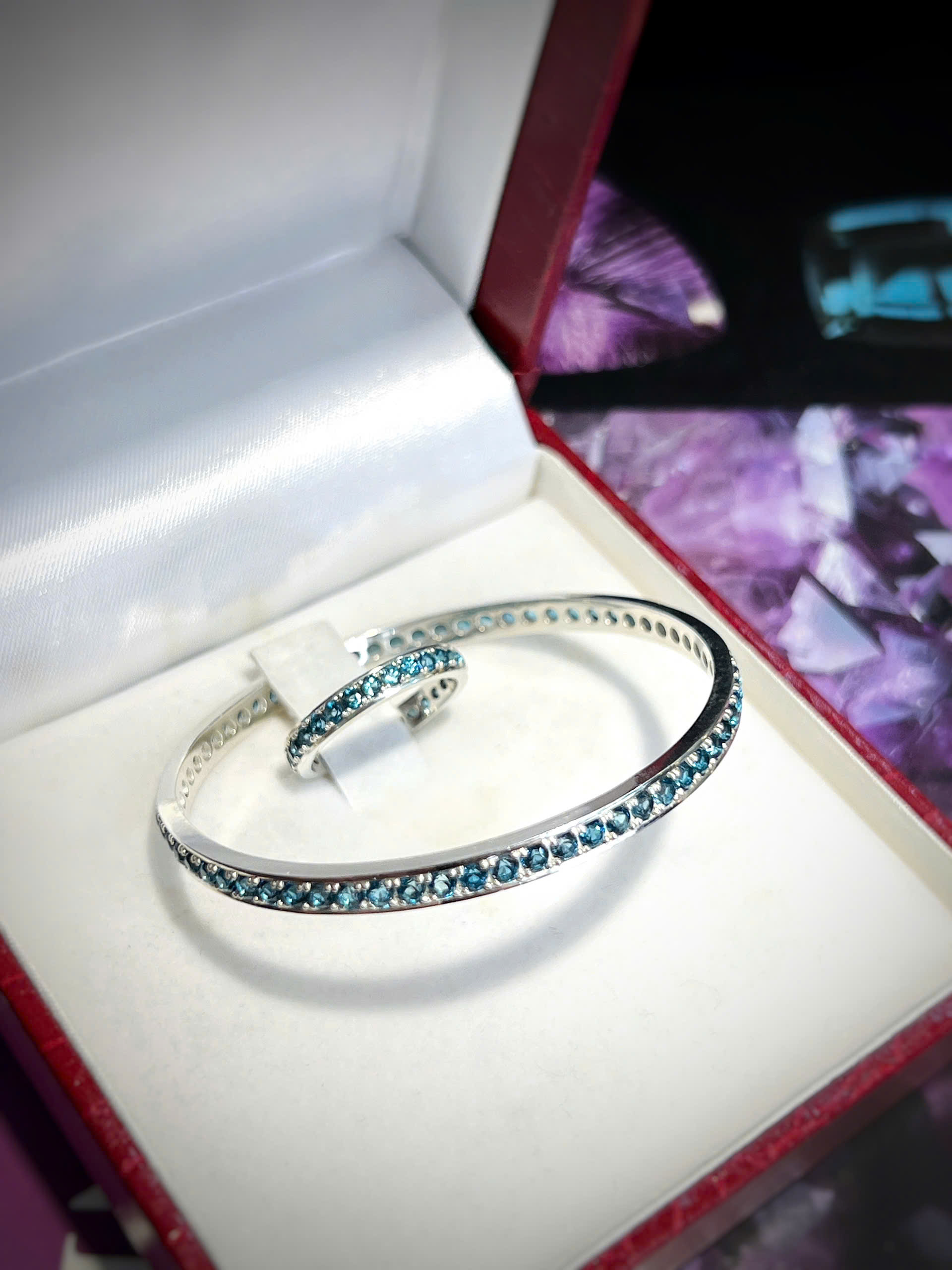 SET VÒNG TAY & NHẪN BẠC 92.5 ĐÁ TOPAZ LONDON TỰ NHIÊN