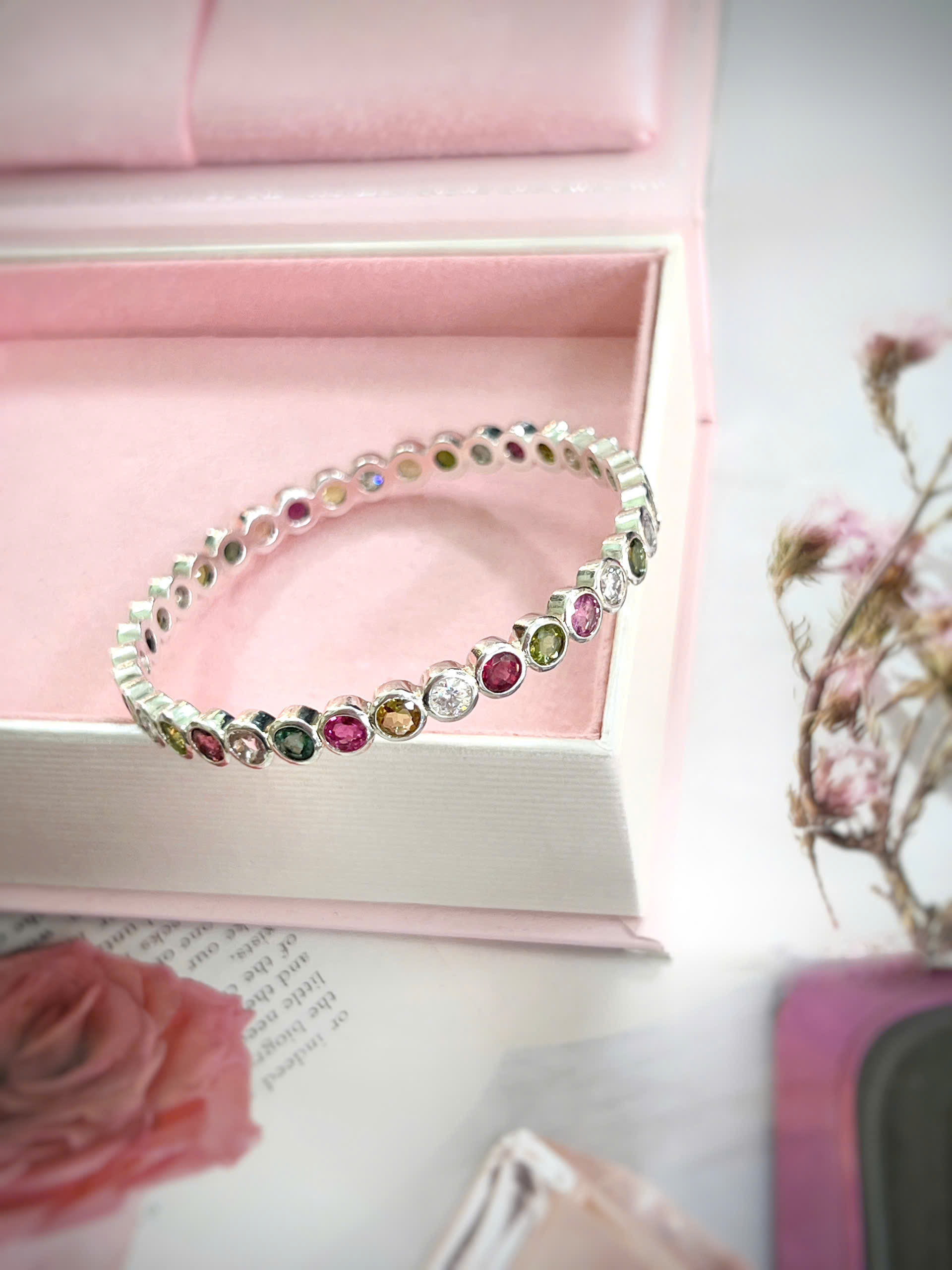 VÒNG TAY BẠC 92.5 ĐÁ TOURMALINE TỰ NHIÊN