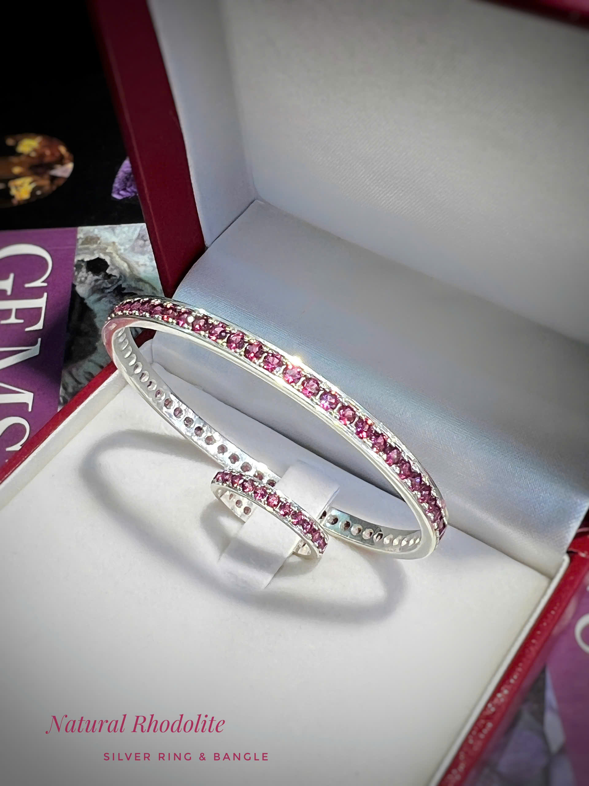 SET BẠC 92.5 ĐÁ RHODOLITE TỰ NHIÊN