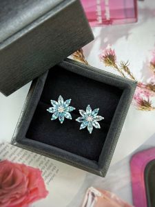 KHUYÊN  TAI BẠC 92.5 ĐÁ AQUAMARINE TỰ NHIÊN