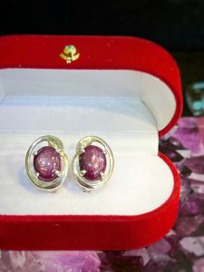 KHUYÊN TAI BẠC 92.5 ĐÁ RUBY SAO NAM PHI TỰ NHIÊN