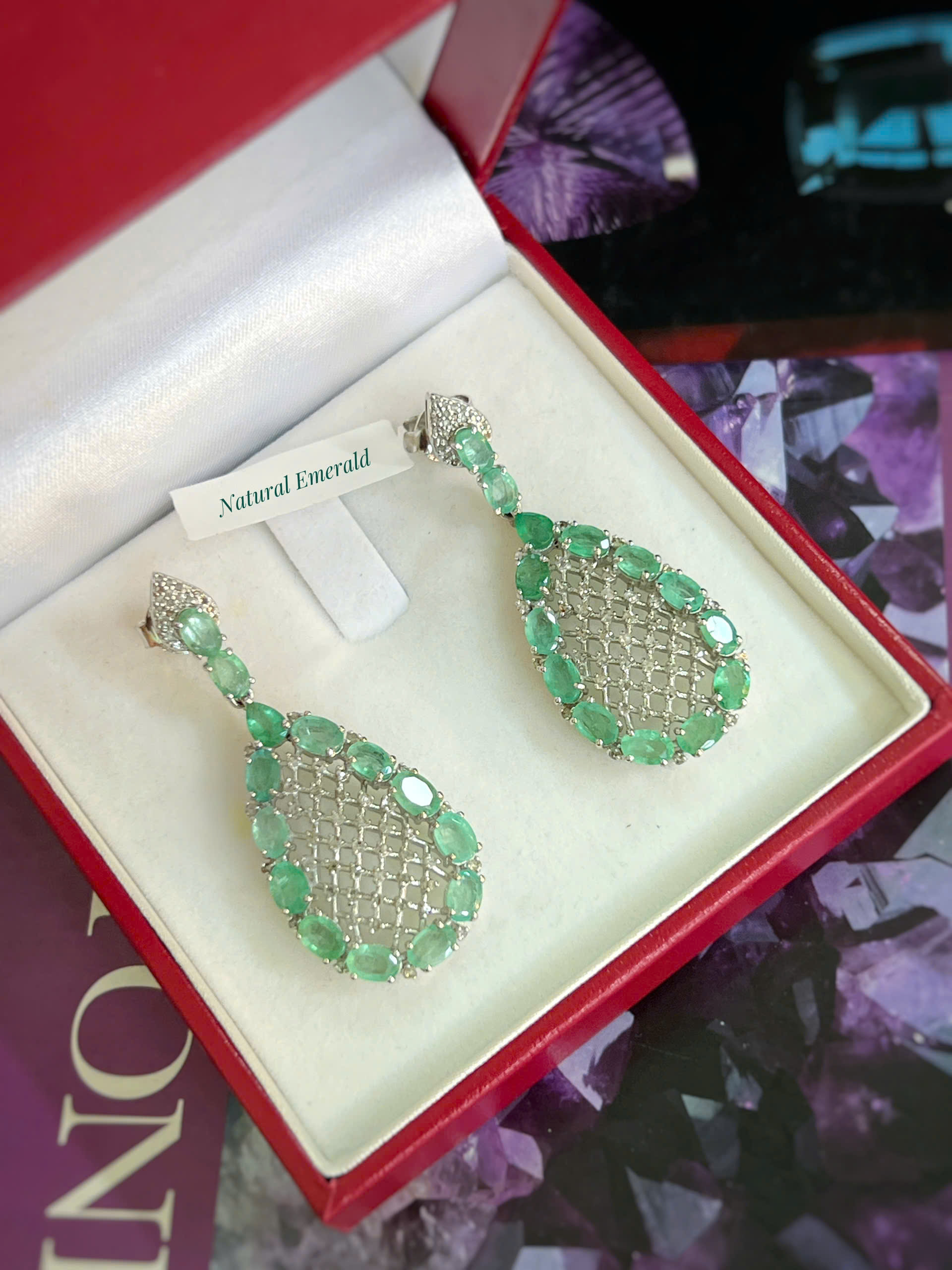KHUYÊN TAI BẠC 92.5 ĐÁ EMERALD TỰ NHIÊN
