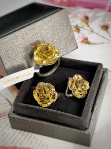 SET BẠC 92.5 HOA HỒNG ĐÁ CITRINE TỰ NHIÊN