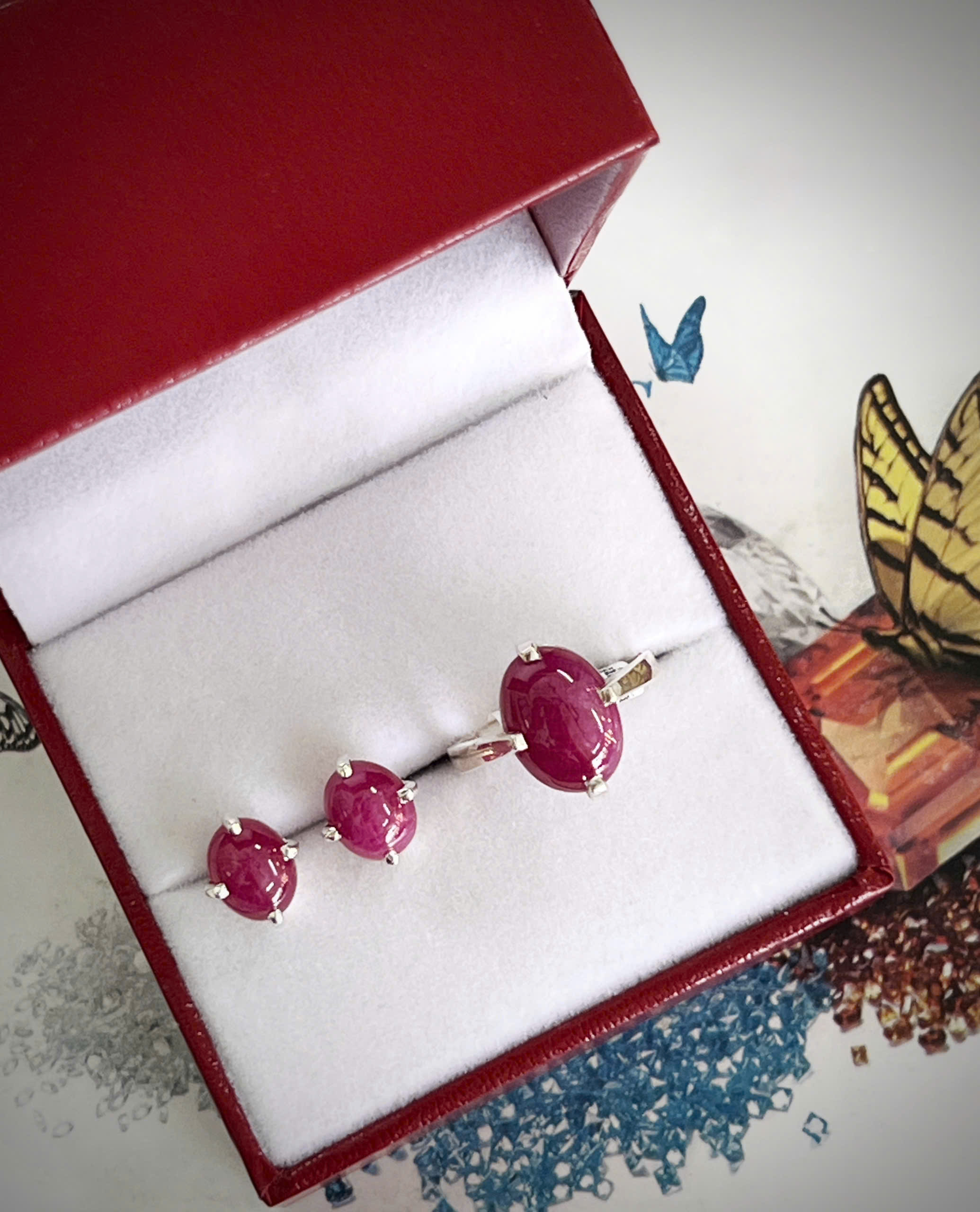SET BẠC 92.5 ĐÁ RUBY NAM PHI TỰ NHIÊN