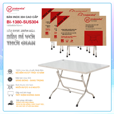Bàn chữ nhật inox BI-1380-SUS304