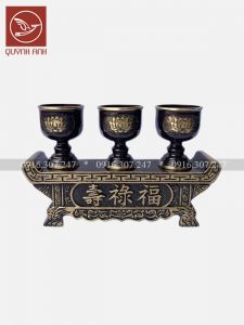 Bộ Khay Đồng 3 Chén - Sơn Màu Giả Cổ