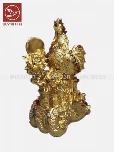Tượng Gà Đồng Dát Vàng 24k - Mẫu 2