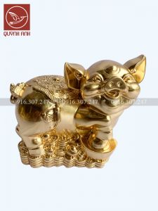 Tượng  Lợn Đồng Dát Vàng 24k - Mẫu 3