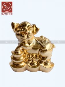 Tượng Lợn Đồng Dát Vàng 24k - Mẫu 7