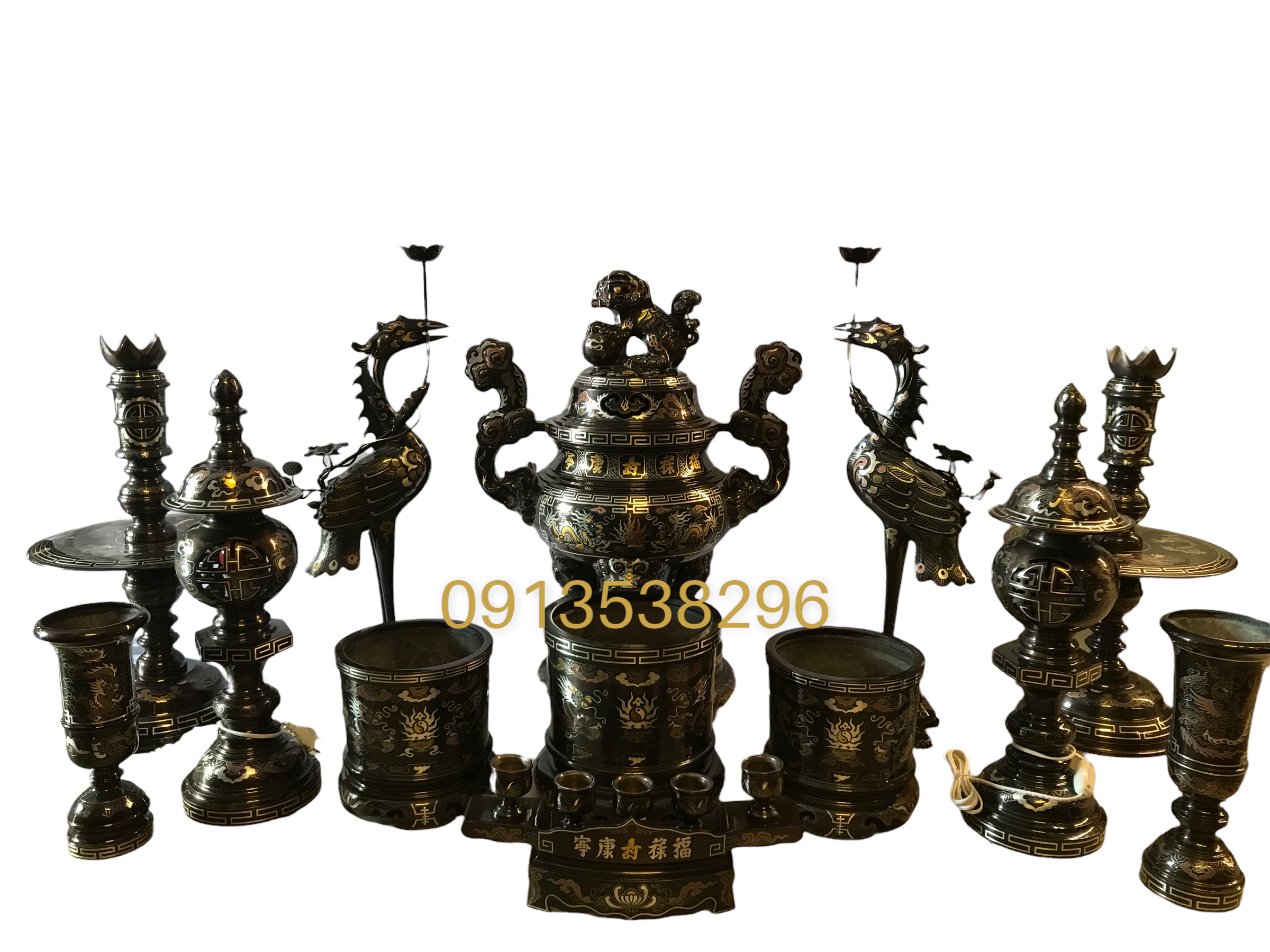 BỘ ĐỒ THỜ KHẢM NGŨ SẮC,CAO 70CM