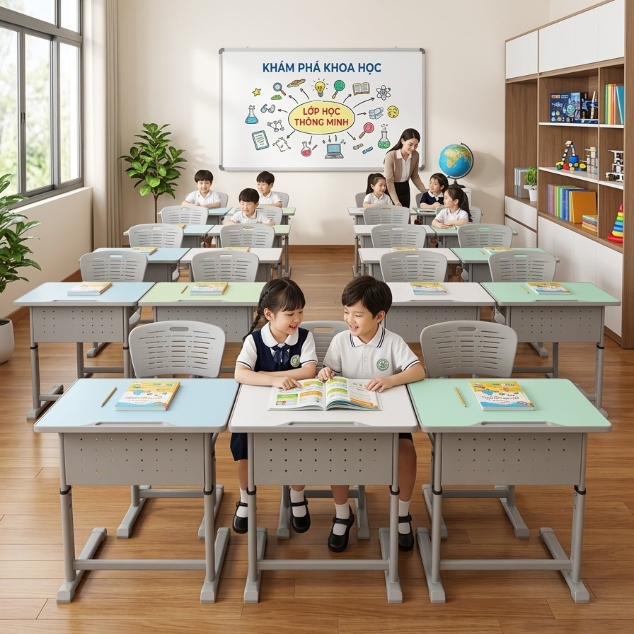 Bộ bàn ghế học sinh nâng hạ chân thẳng GLEE