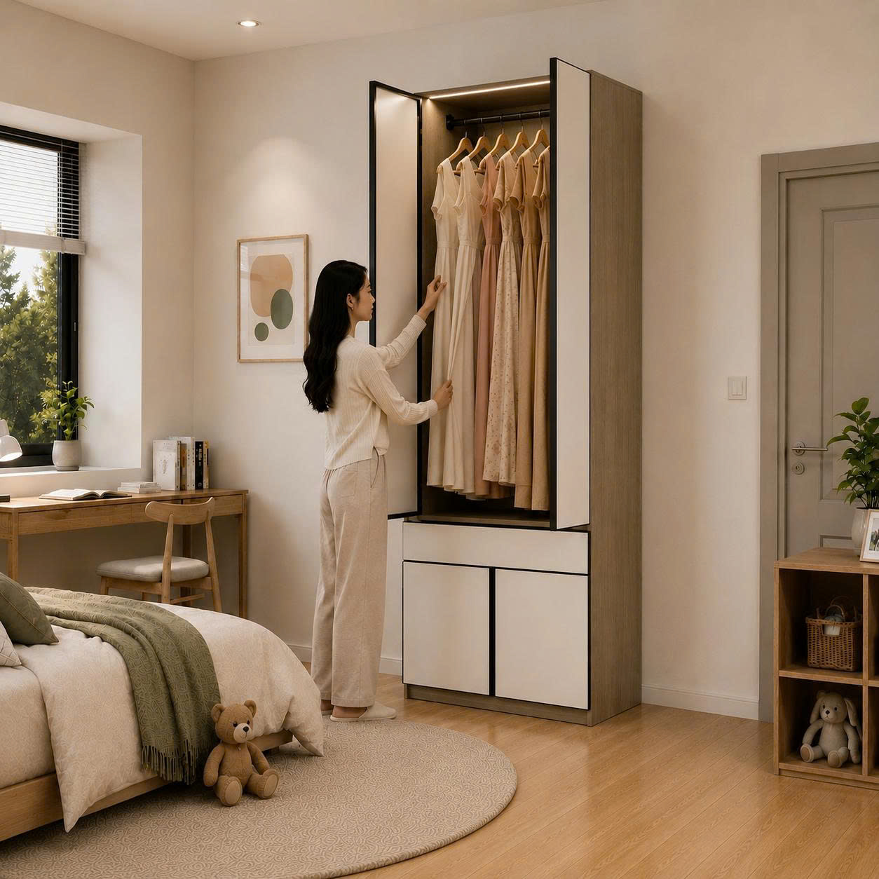Tủ treo quần áo cao cấp cánh gỗ