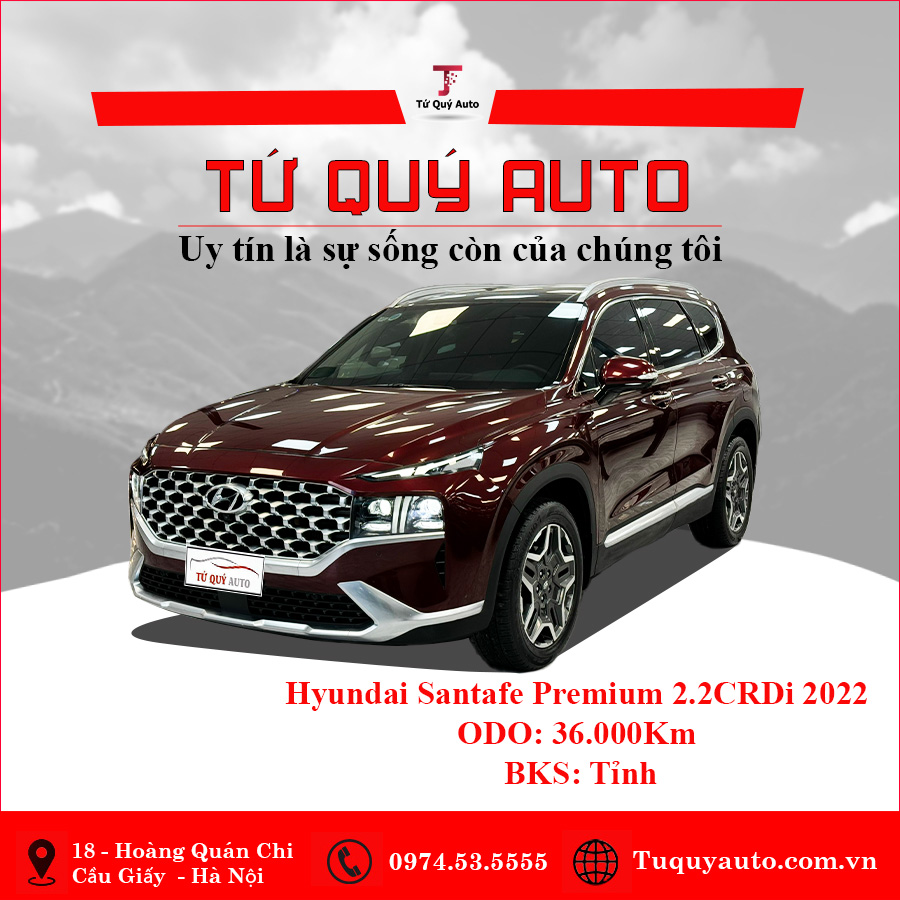 Xe Hyundai SantaFe Cao Cấp 2.2L HTRAC 2022 - Đỏ Mận