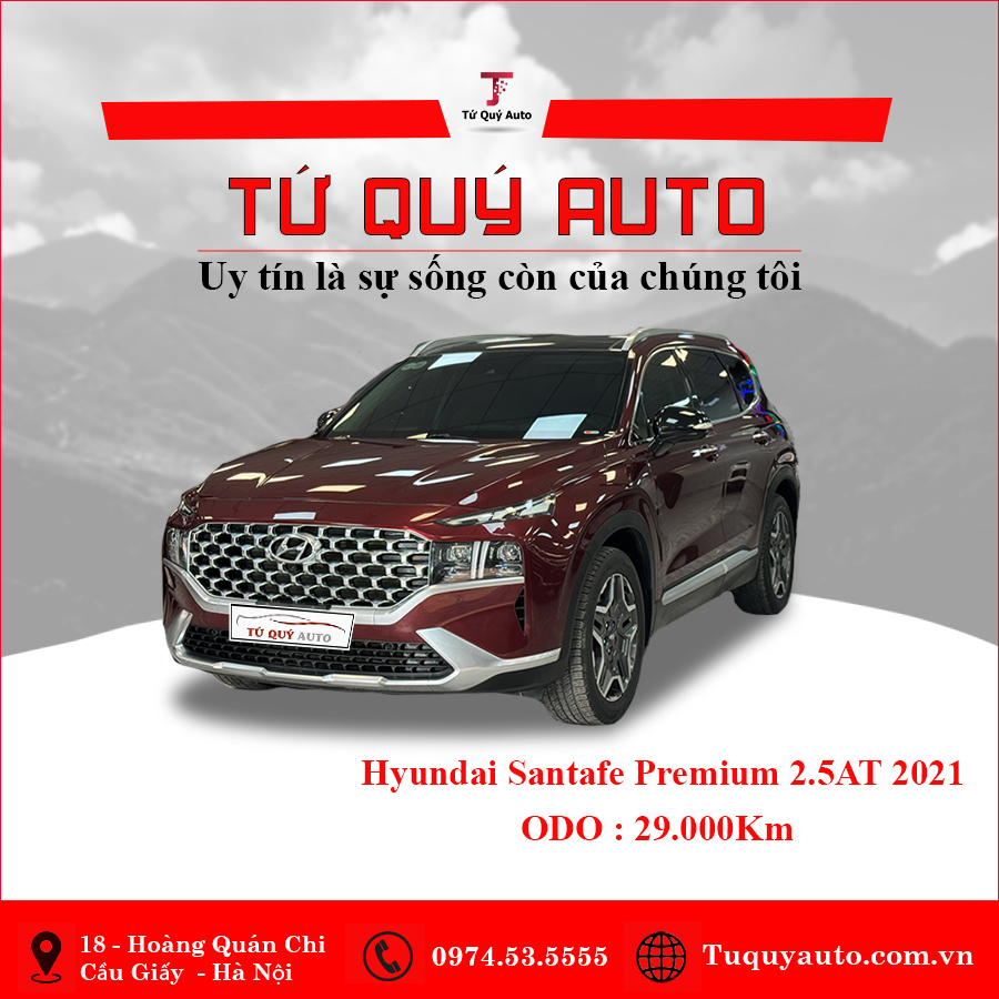 Xe Hyundai SantaFe Cao cấp 2.5L HTRAC 2021 - Đỏ Mận