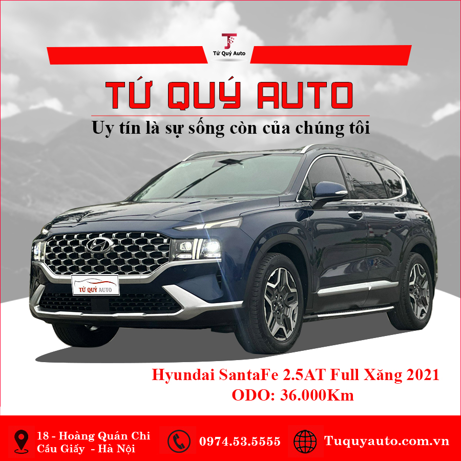 Xe Hyundai SantaFe Cao cấp 2.5L HTRAC 2021 Model 2022 - Xanh