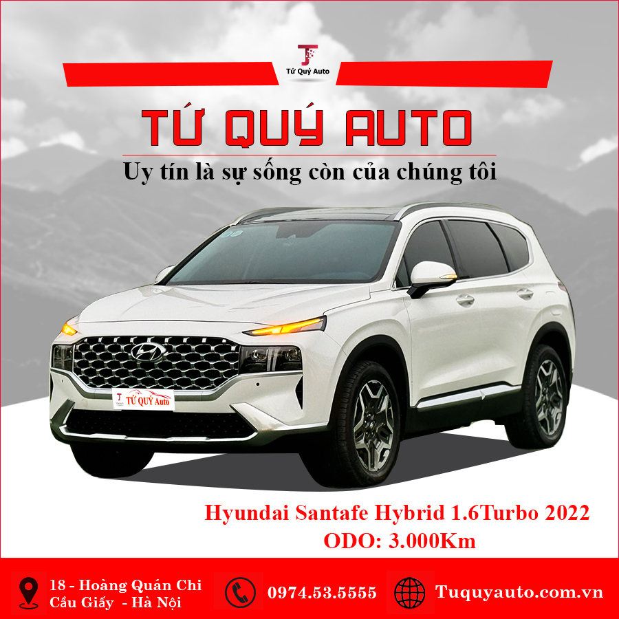 Xe Hyundai SantaFe Hybrid 1.6 HTRAC 2022 - Trắng