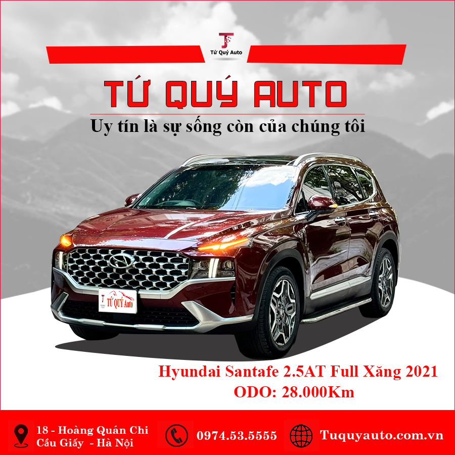 Xe Hyundai SantaFe Cao cấp 2.5L HTRAC 2021 - Đỏ Mận