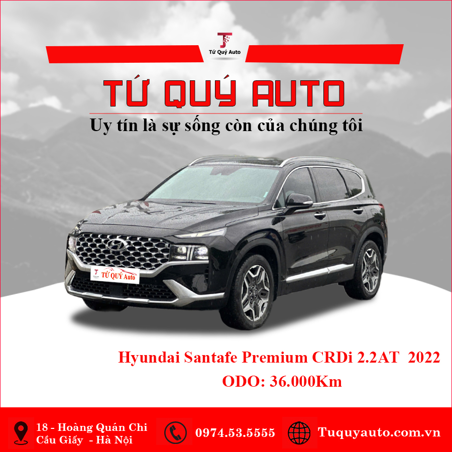 Xe Hyundai SantaFe Cao cấp 2.2L HTRAC 2022 - Đen