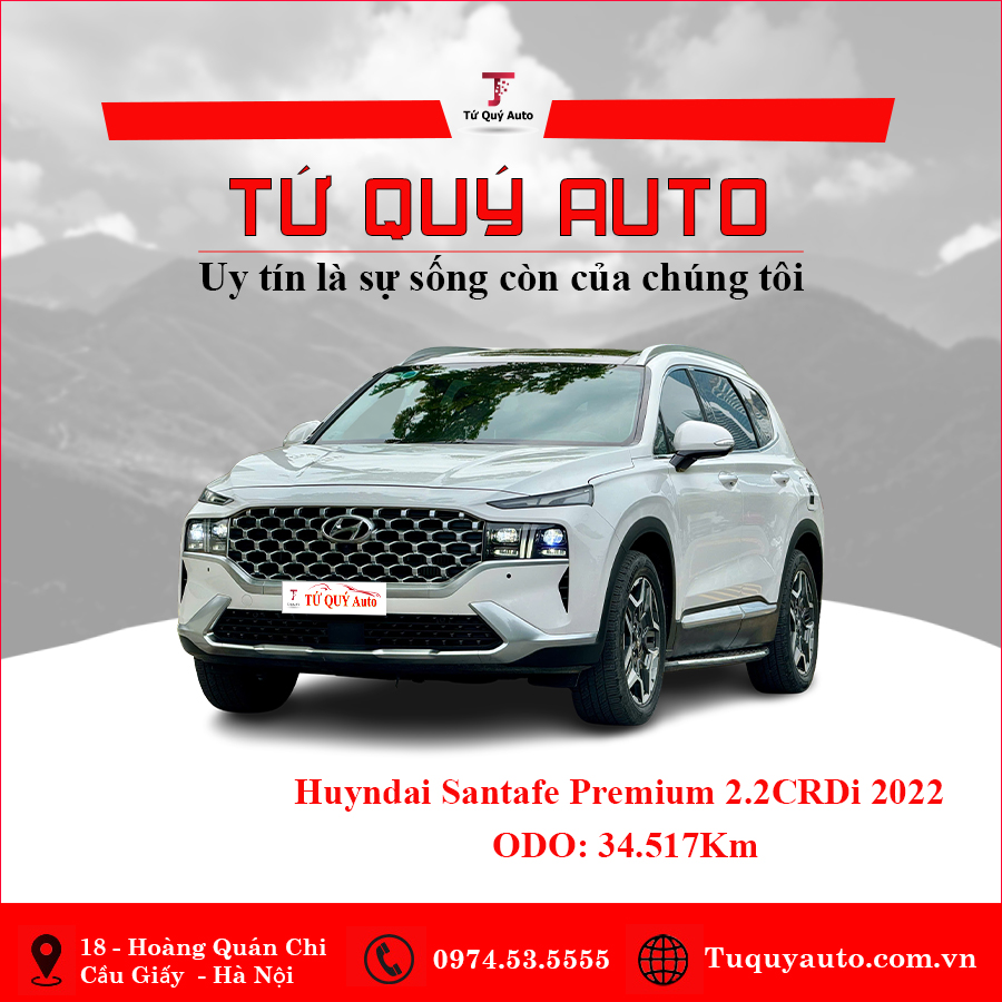 Xe Hyundai SantaFe Cao cấp 2.2L HTRAC 2022 - Trắng