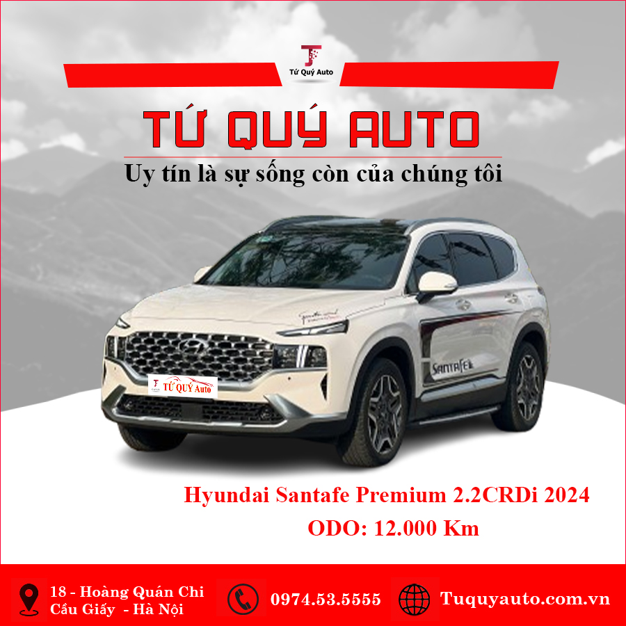 Xe Hyundai SantaFe Cao cấp 2.2L HTRAC 2024 - Trắng