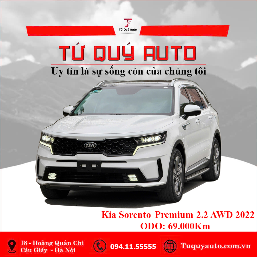 Xe Kia Sorento Premium 2.2 AT AWD 2022 - Trắng