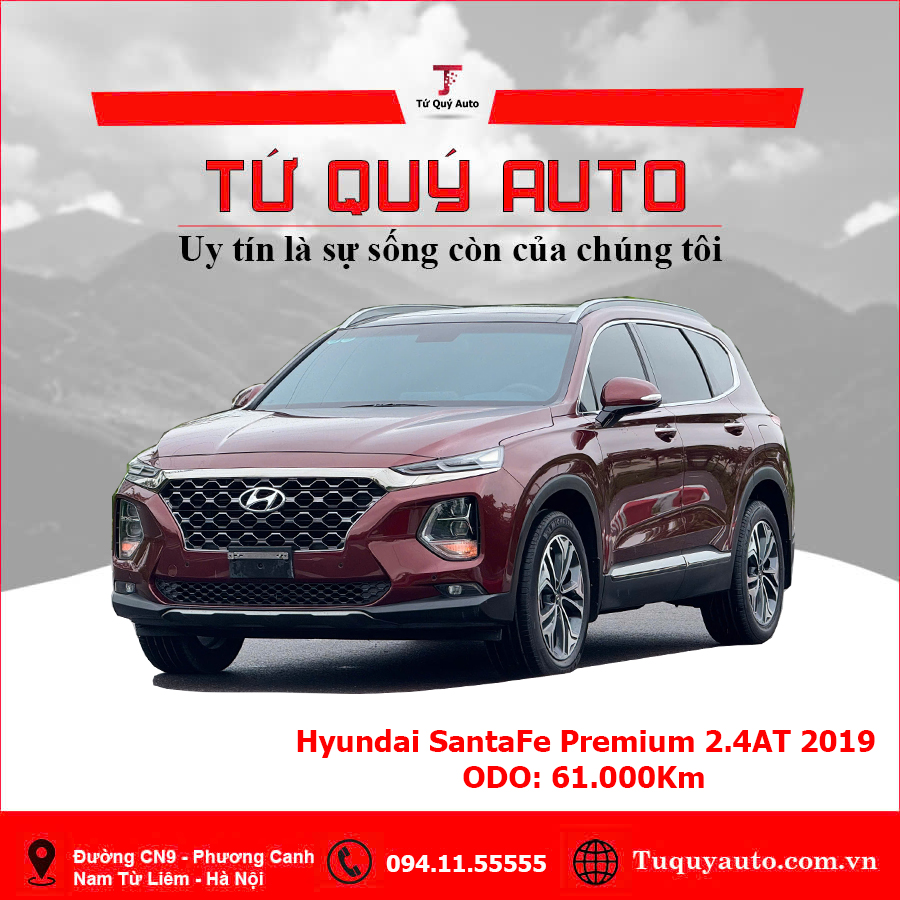 Xe Hyundai SantaFe Premium 2.4L HTRAC 2019 - Đỏ Mận
