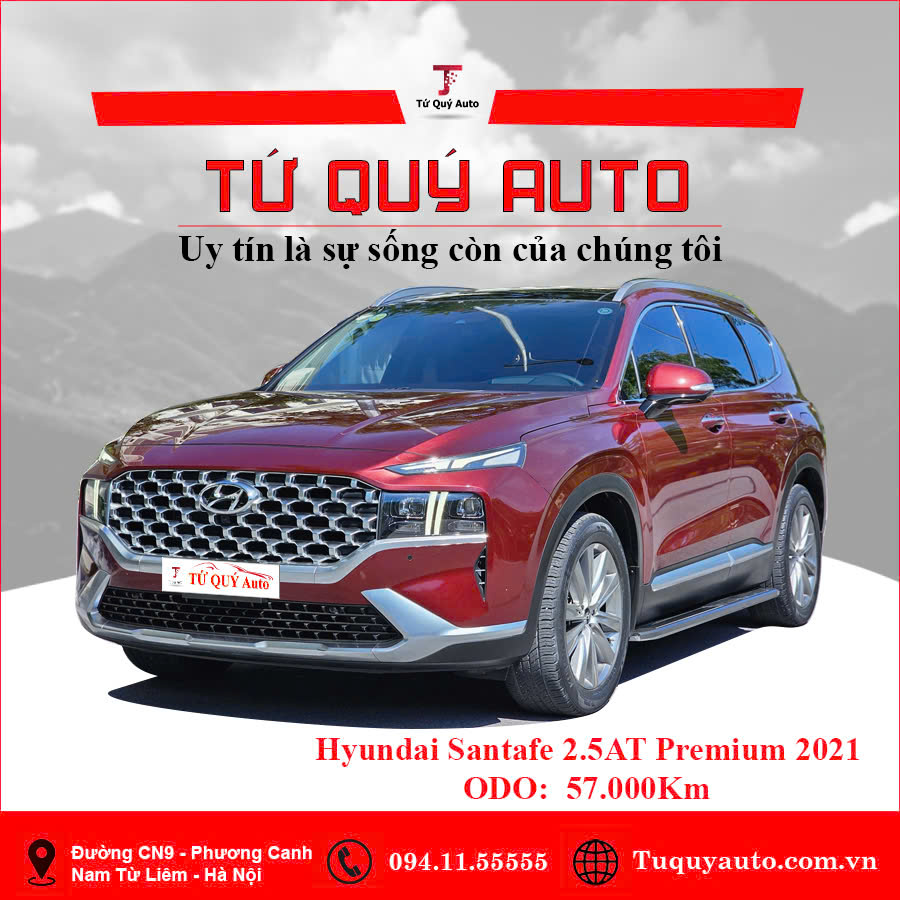 Xe Hyundai SantaFe Cao cấp 2.4L HTRAC 2021 - Đỏ Mận