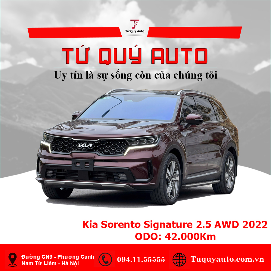 Xe Kia Sorento Signature 2.5 AT AWD 2022 - Đỏ Mận