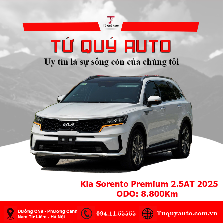 Xe Kia Sorento Premium 2.5G AT 2025 - Trắng
