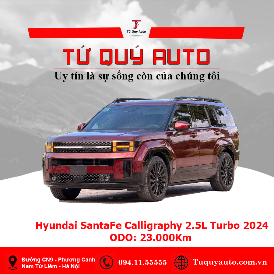 Xe Hyundai SantaFe Calligraphy 2.5L Turbo HTRAC 2024 - Đỏ Mận