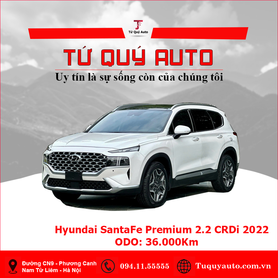Xe Hyundai SantaFe Cao cấp 2.2L HTRAC 2022 - Trắng