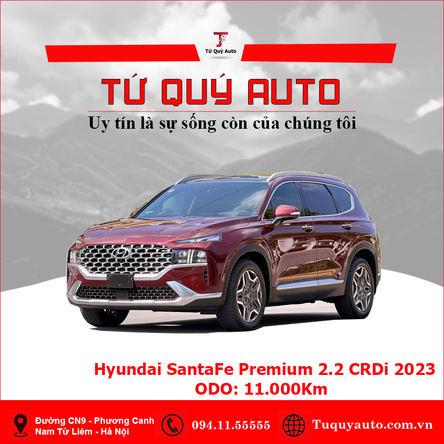 Xe Hyundai SantaFe Cao cấp 2.2L HTRAC 2023 - Đỏ Mận