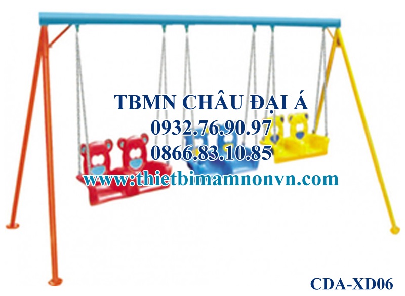 Xích đu mầm non 6 chỗ mặt gấu