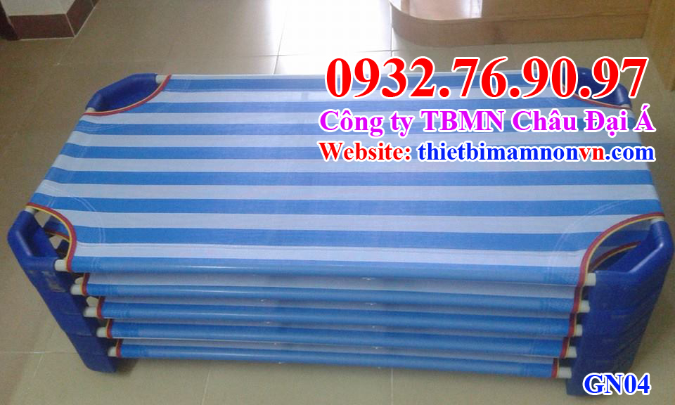 Giường mầm non vải lưới màu xanh dương trắng, GN04