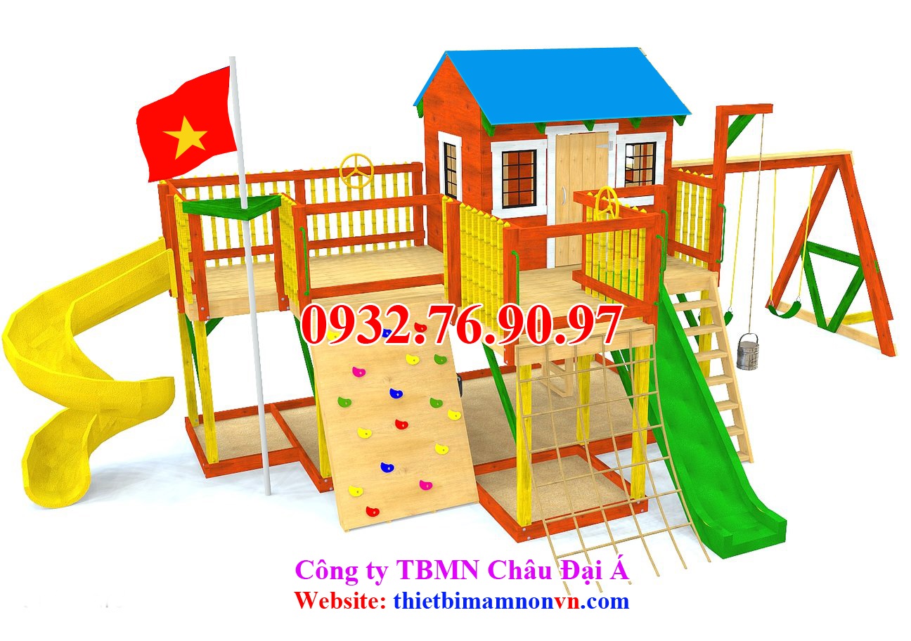 Cầu trượt liên hoàn bằng gỗ cho trẻ em