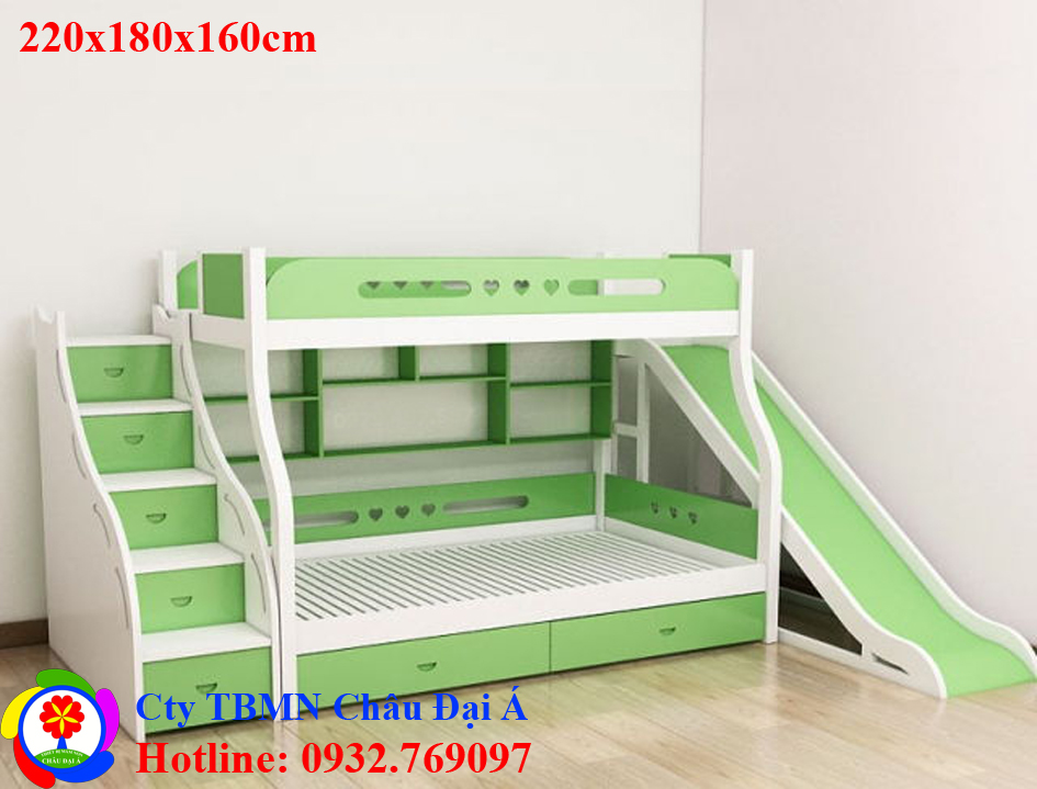 Giường tầng cầu trượt gỗ sơn màu