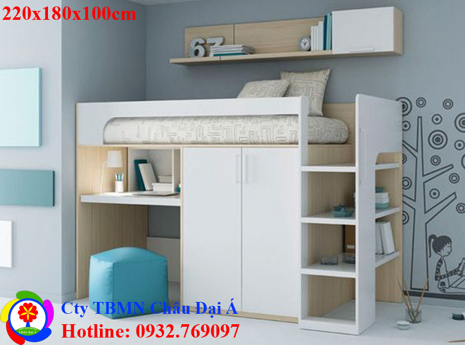 Giường tầng tủ áo bàn học bằng ván
