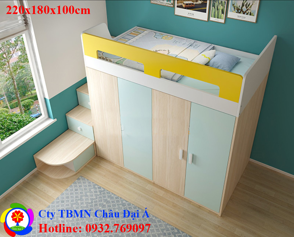 Bộ giường tầng tủ áo cho con