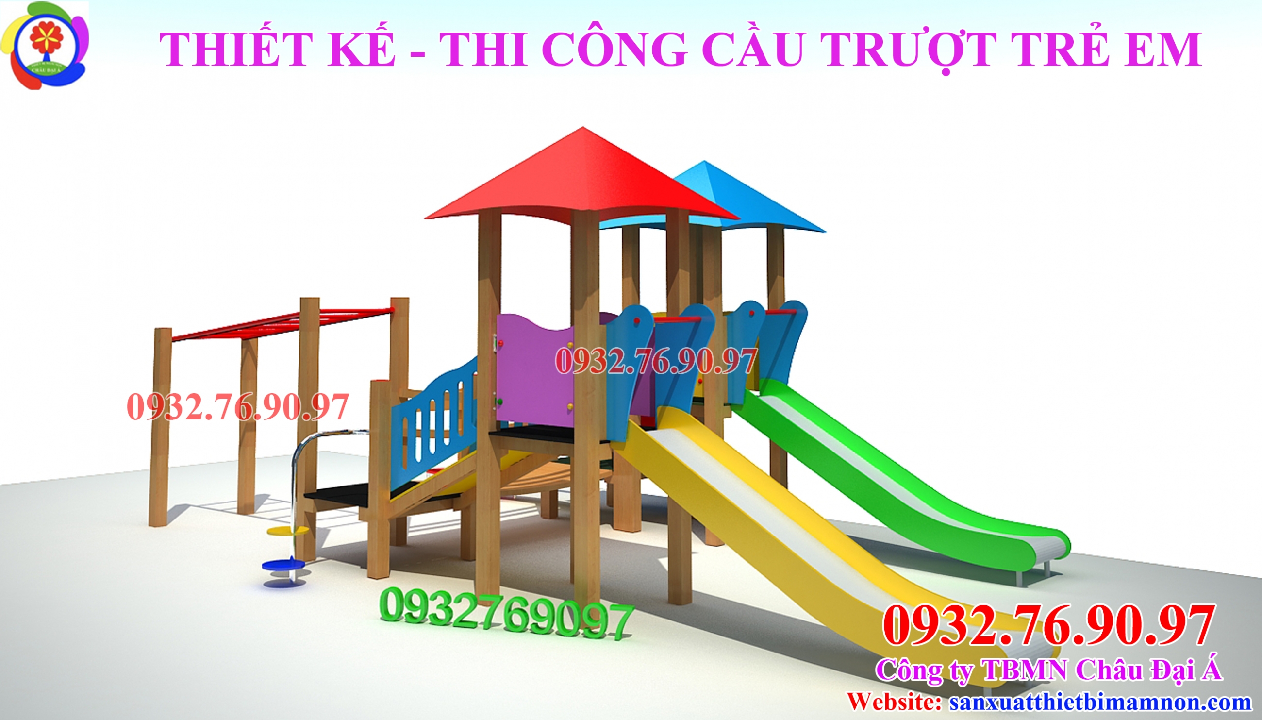 Cầu trượt 2 khối  máng đơn