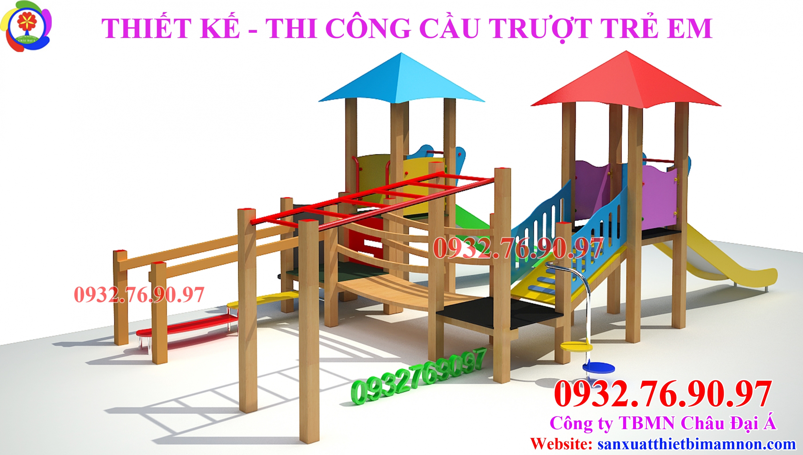 Cầu trượt vận động liên hoàn bằng gỗ