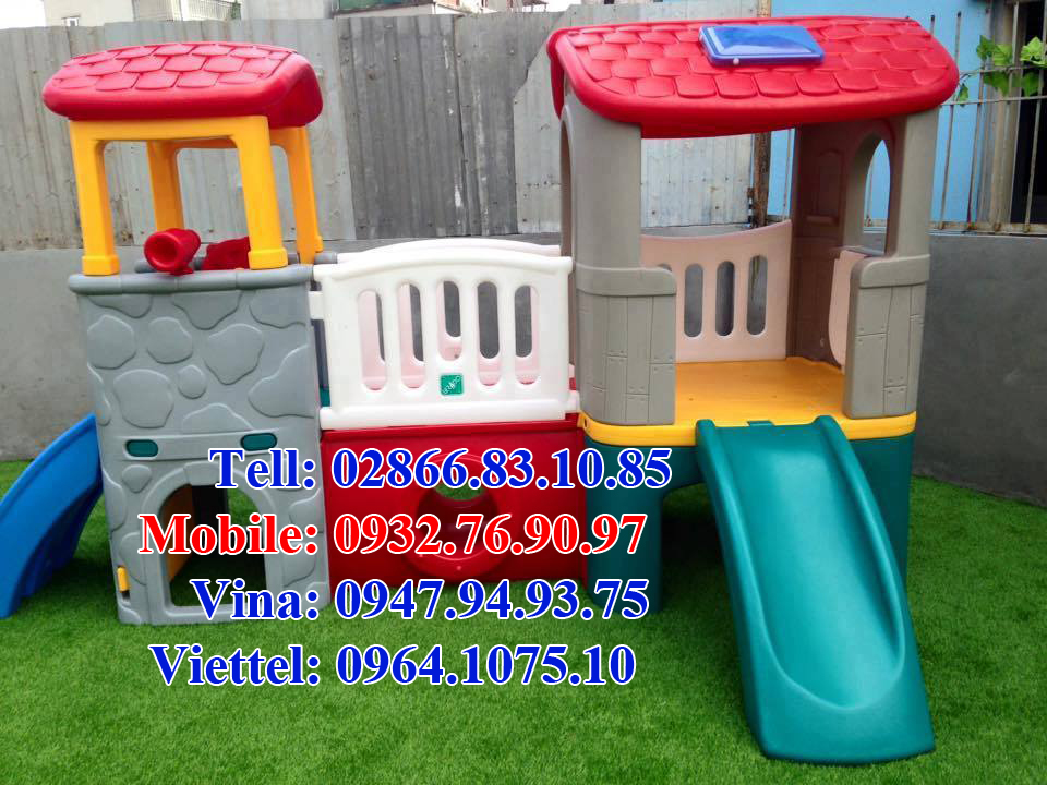 Cầu tuột 2 khối nhà màu kem