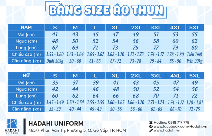 Size Áo Đồng Phục chuẩn tại hadahi