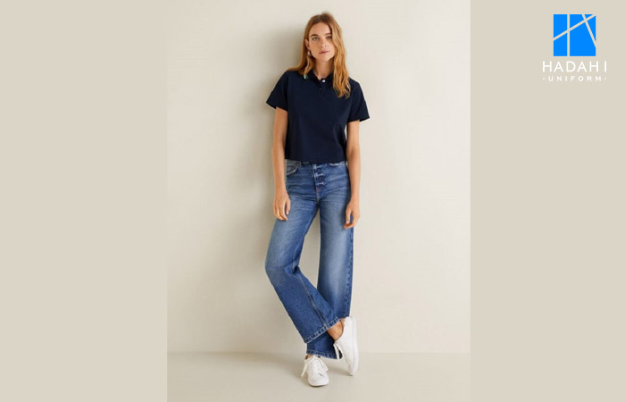 Mix áo polo nữ và quần ống rộng