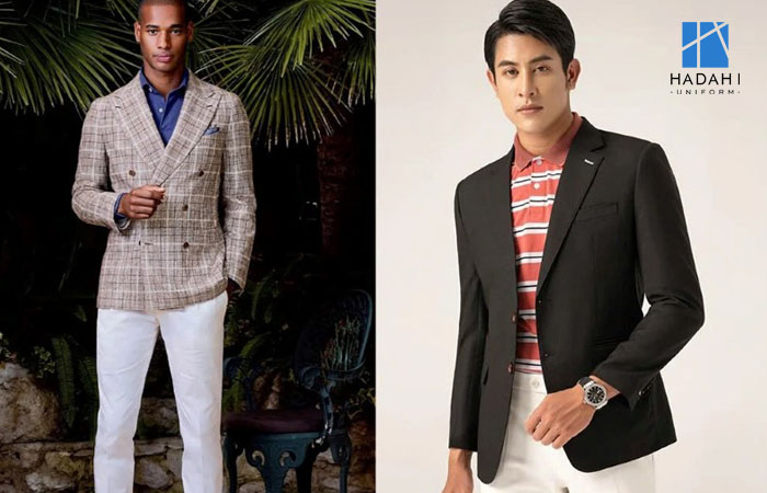 Mặc vest với áo polo đồng phục phối màu