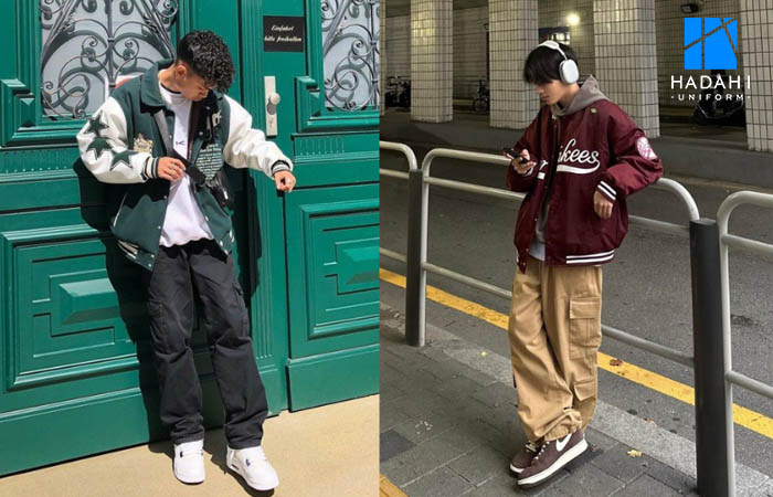 Áo khoác bóng chày đồng phục mix quần cargo