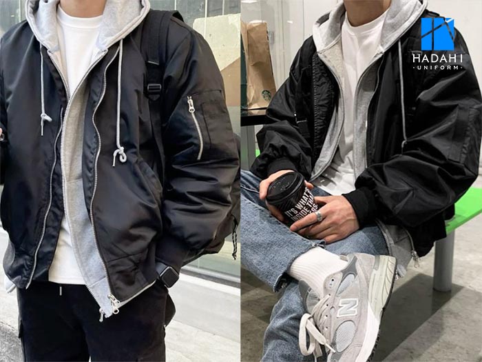 Áo bomber phối với áo hoodie