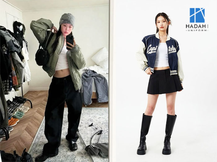 Áo bomber phối với áo croptop